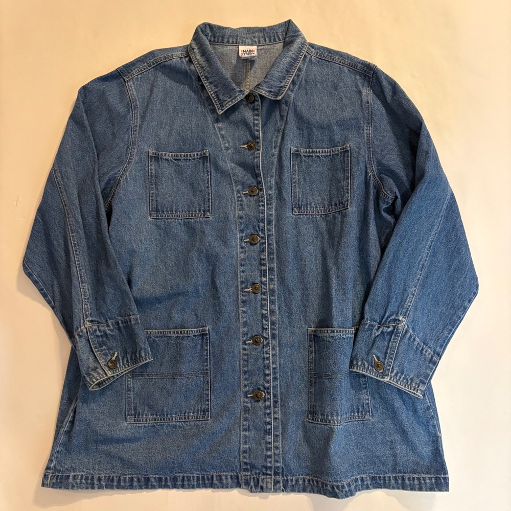 Main Street Blues Womens 22W Denim Chore Coat Blue Cotton Utility Jacket